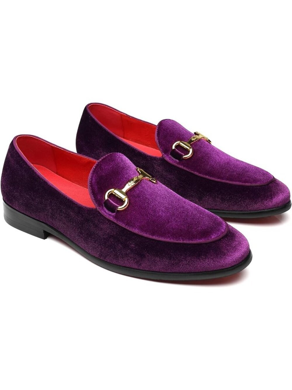 Erphpre Paul Men's Purple Velvet Loafers Metal Buckle Slip On Wedding Prom Shoes